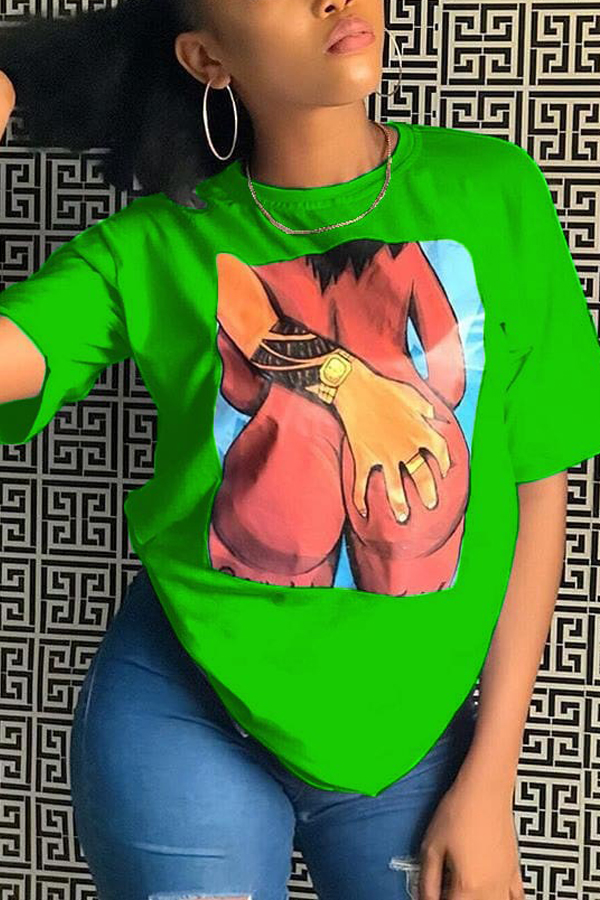 

Lovely Casual Printed Green T-shirt