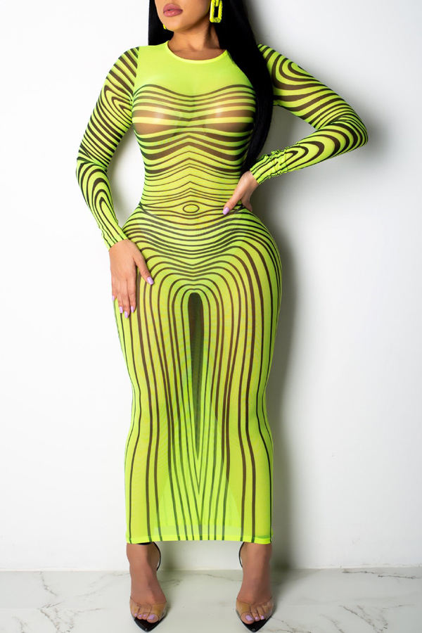 

Lovely Casual Zebra Pattern Printed Green Mini Dress(With Elastic)