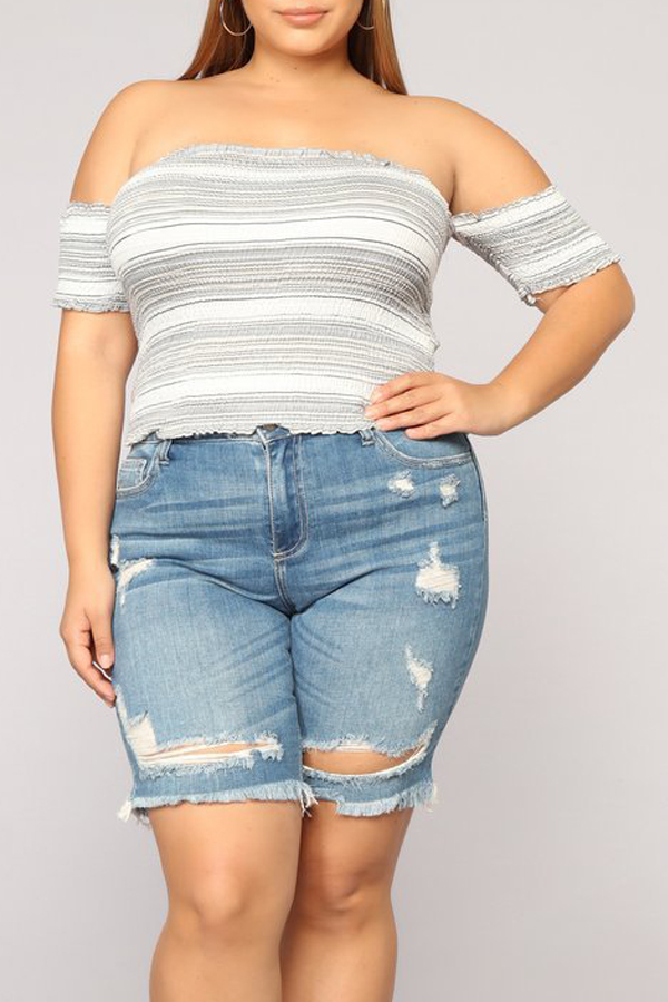 

Lovely Trendy Broken Holes Baby Blue Jeans