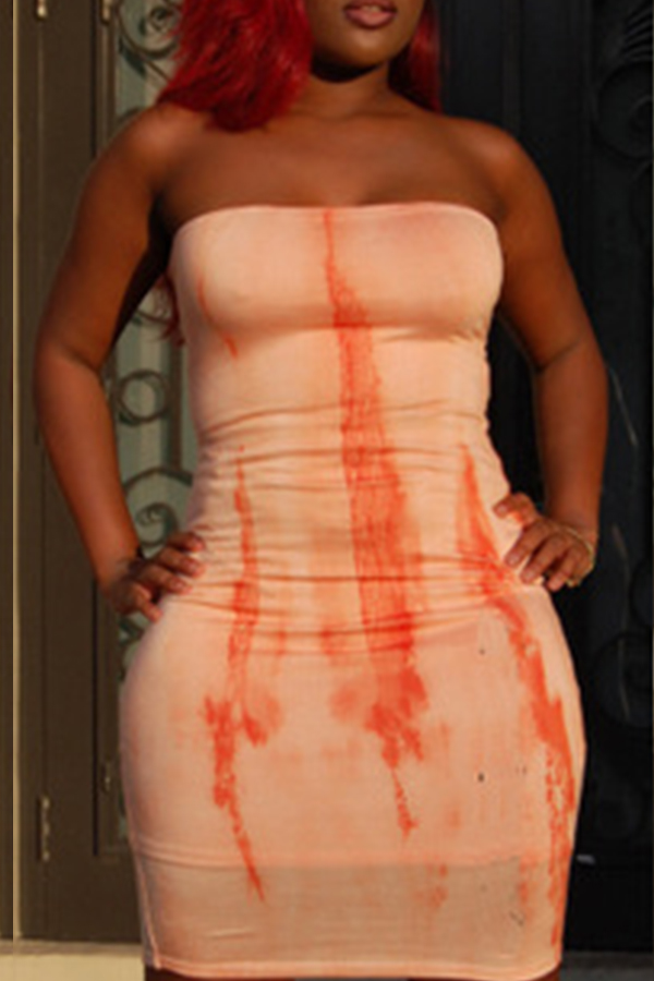 

Lovely Casual Dew Shoulder Orange Knee Length Dress