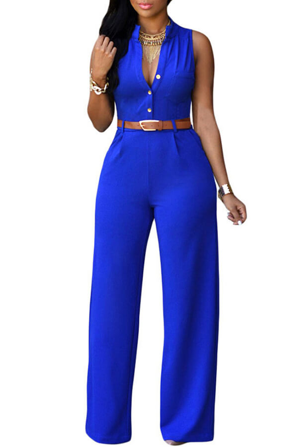 Lovely Casual Loose Royal Blue One-piece Jumpsuit(With Belt)_Jumpsuit ...