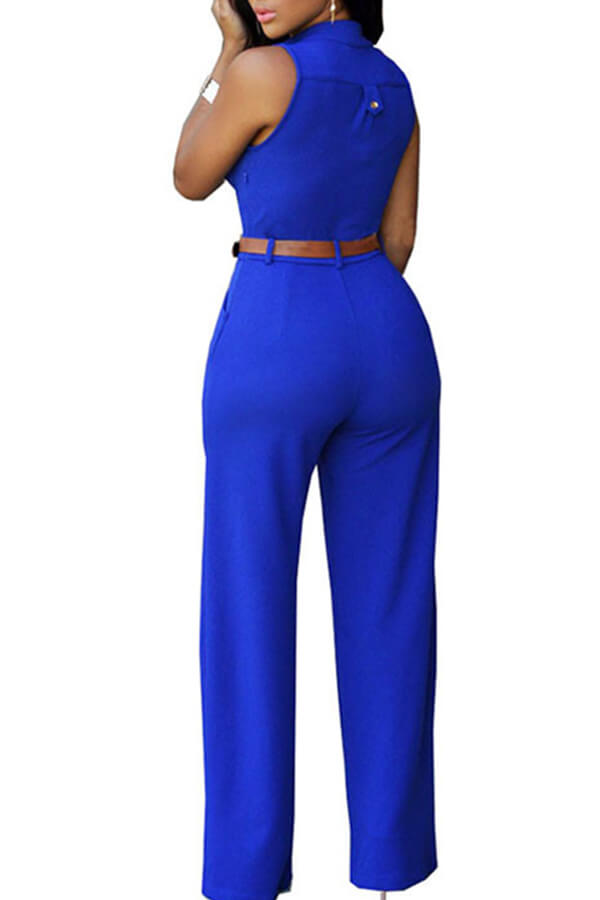Lovely Casual Loose Royal Blue One-piece Jumpsuit(With Belt)