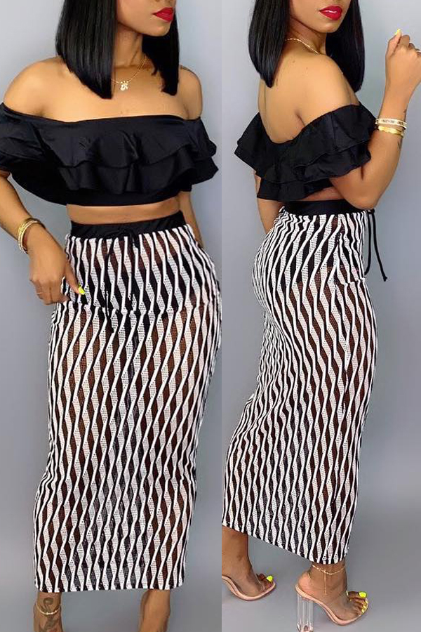 

Lovely Trendy Off The Shoulder Ruffle Design Two-piece Skirt Set