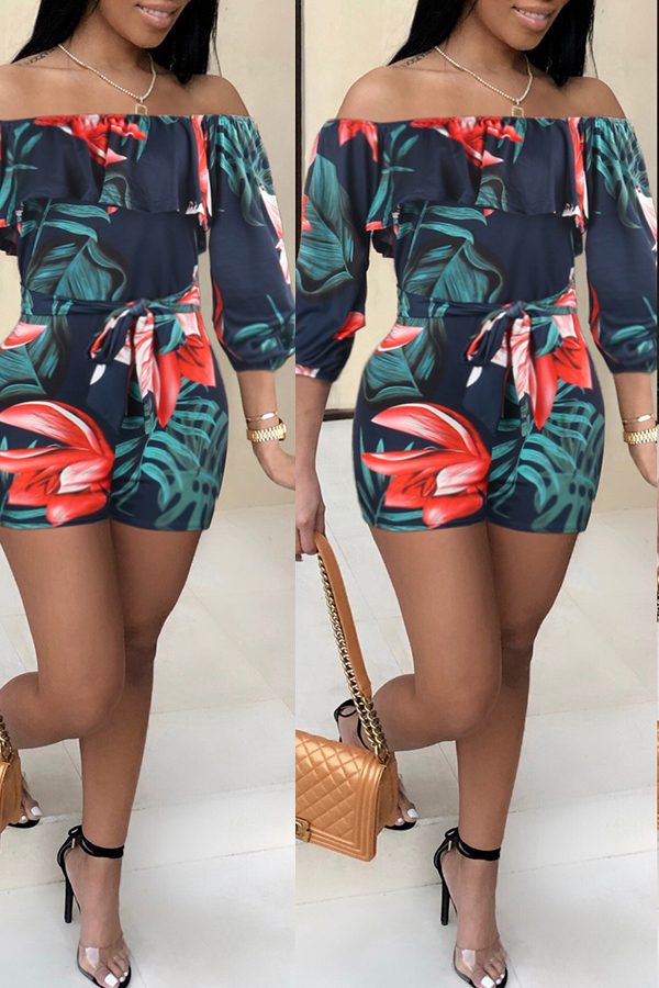 

Lovely Sweet Dew Shoulder Navy One-piece Romper
