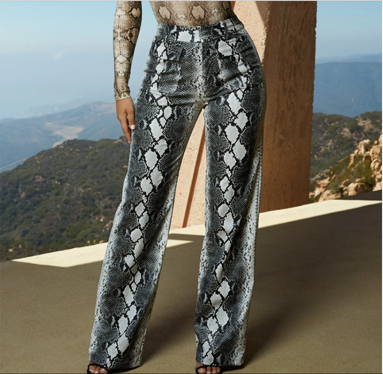 

Lovely Trendy High Elastic Snakeskin Pattern Printed Black Pants