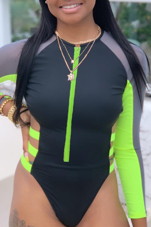 

Lovely Sexy Patchwork Black One-piece Swimwear