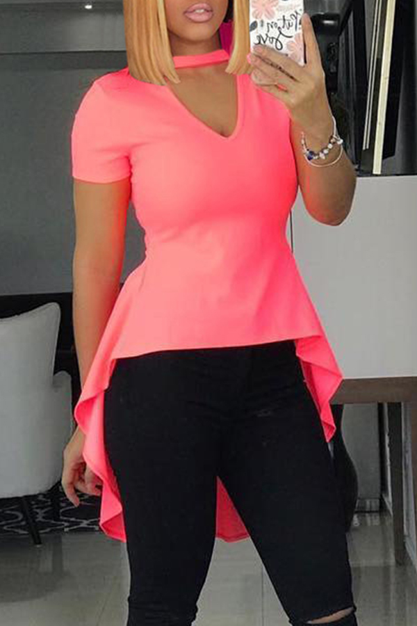 

Lovely Casual Asymmetrical Pink T-shirt