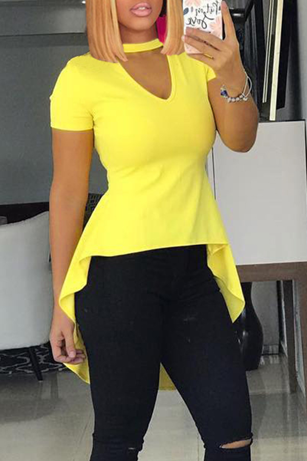 

Lovely Casual Asymmetrical Yellow T-shirt