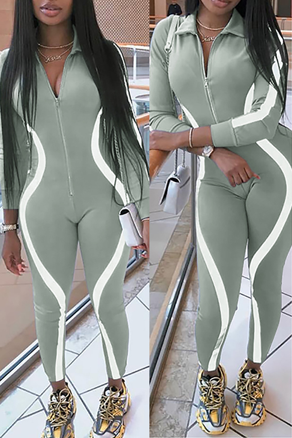 

Lovely Casual Zipper Design Grey One-piece Jumpsuit(With Elastic)