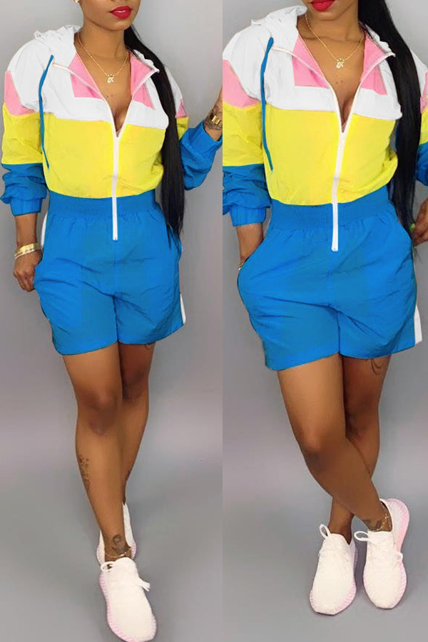 

Lovely Casual Patchwork Blue Loose One-piece Romper