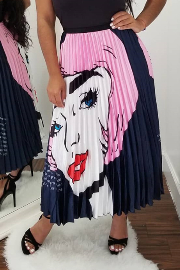 

Lovely Sweet Portrait Printed Pink Ankle Length Skirts