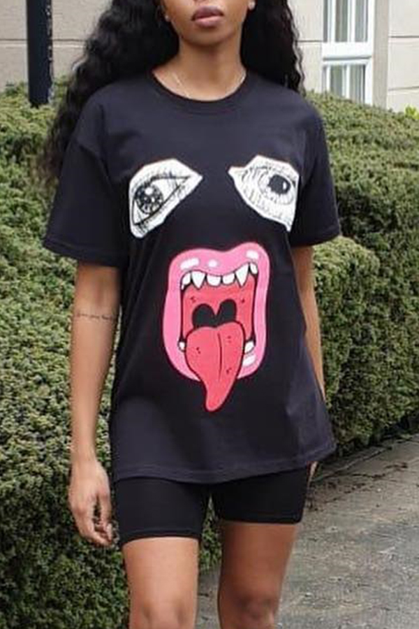 

Lovely Casual Printed Black T-shirt