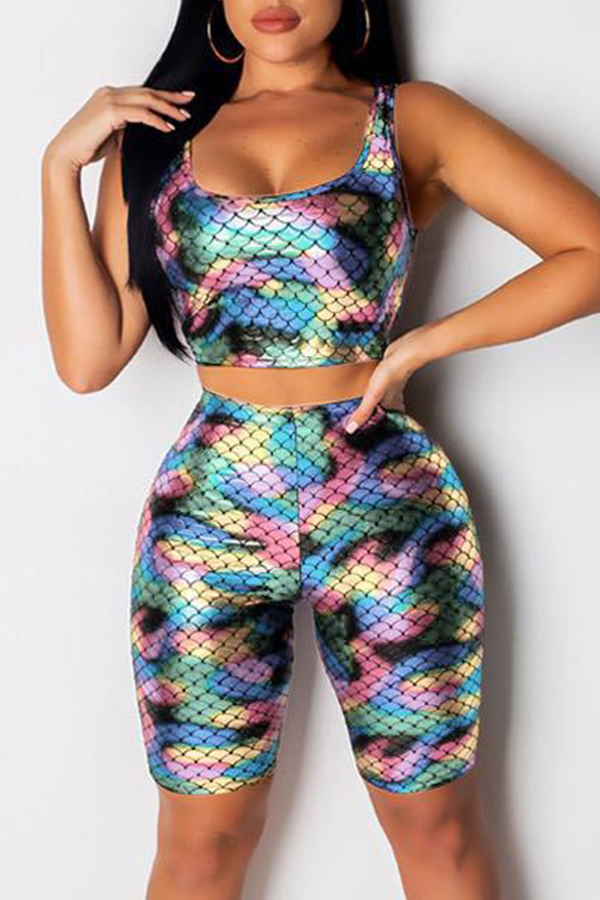 

Lovely Casual Printed Baby Blue Two-piece Shorts Set