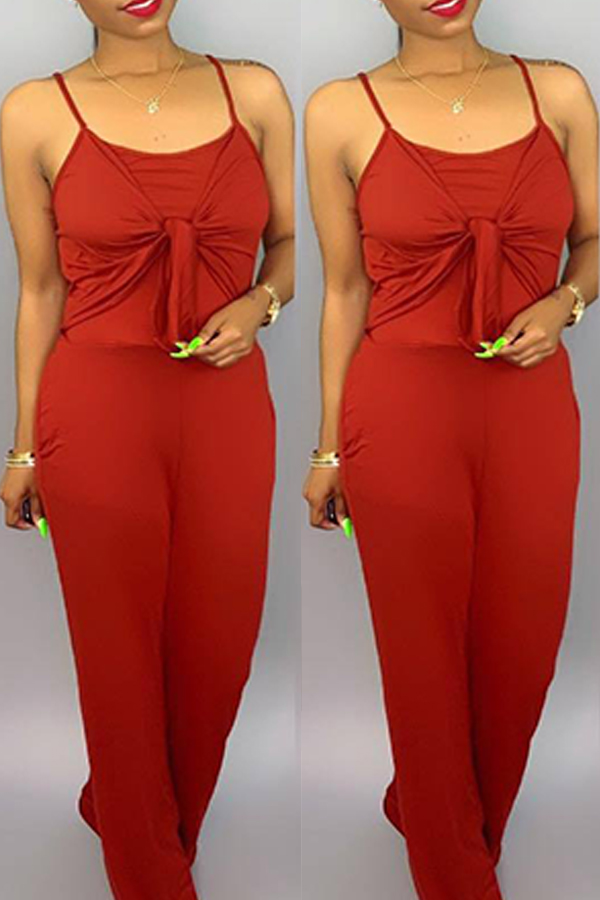 

Lovely Casual Knot Design Red One-piece Jumpsuit