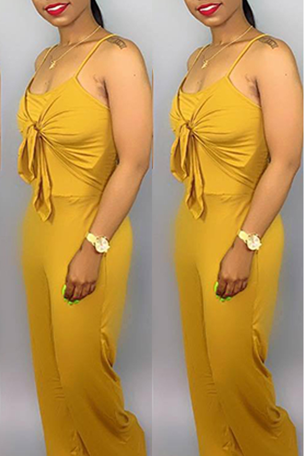 

Lovely Casual Knot Design Yellow One-piece Jumpsuit