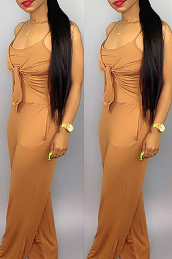 

Lovely Casual Knot Design Khaki One-piece Jumpsuit