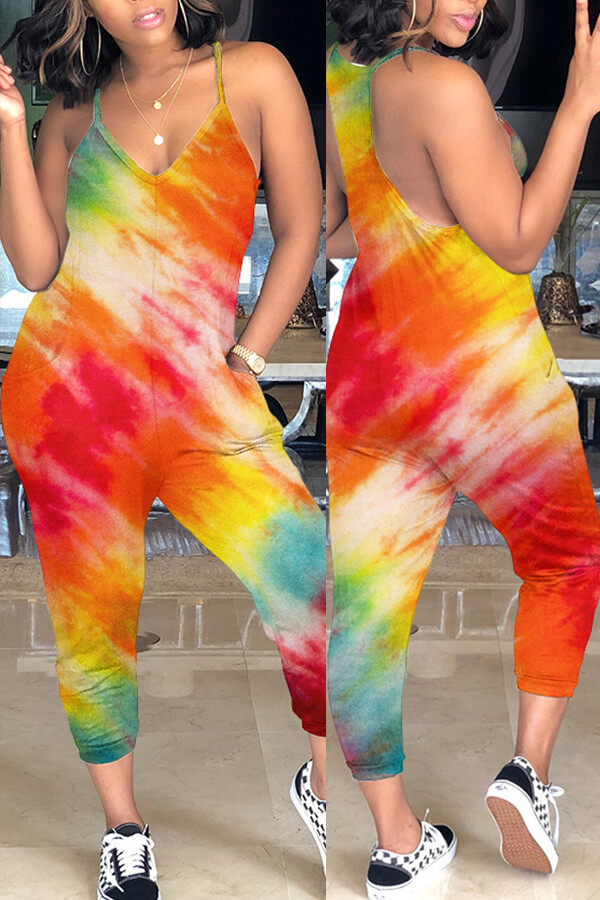 Lovely Casual Tie-dye Red Loose One-piece Jumpsuit_Jumpsuit_Jumpsuits ...