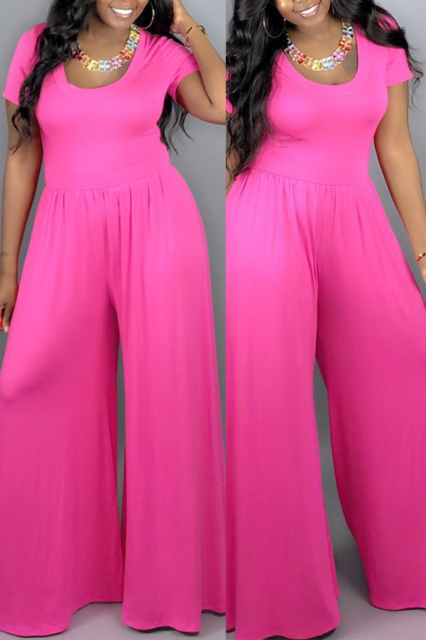 

Lovely Casual O Neck Rose Red One-piece Jumpsuit