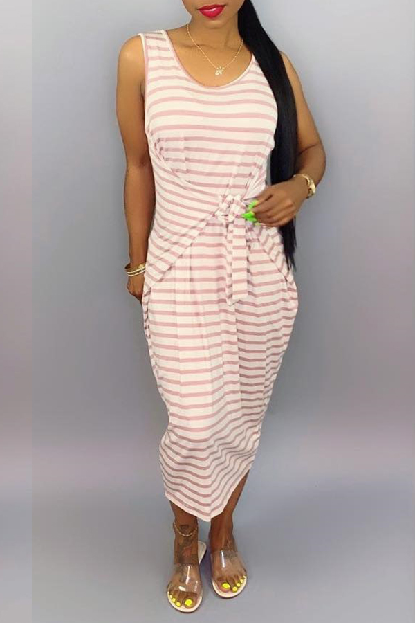 

Lovely Casual Striped Pink Mid Calf Dress