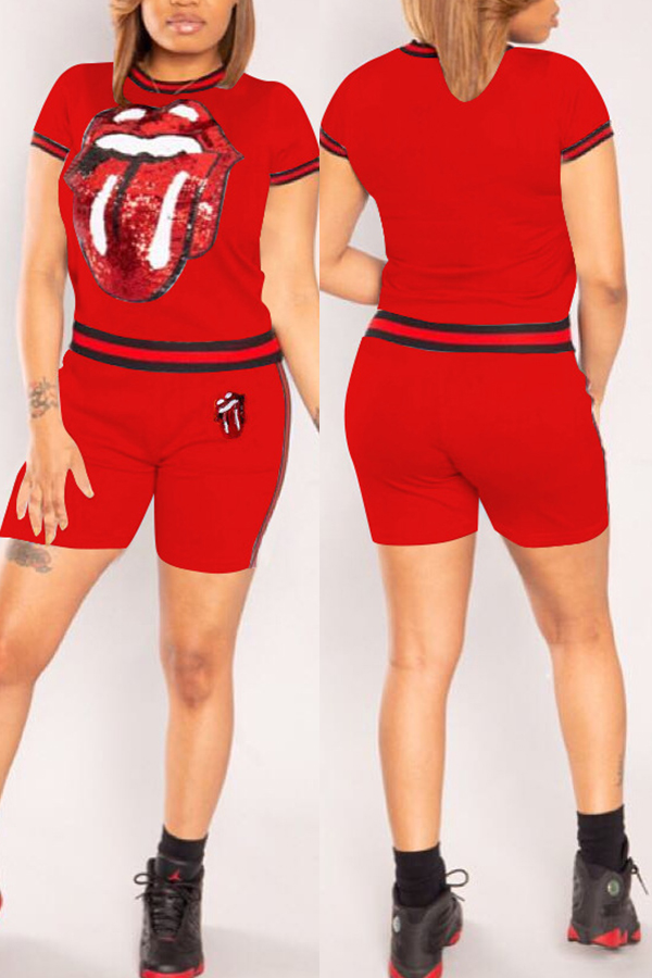 

Lovely Casual Printed Red Two-piece Shorts Set