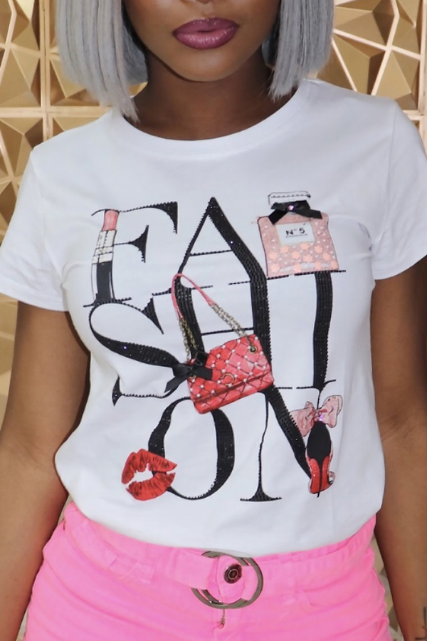 

Lovely Leisure Letter Printed White T-shirt