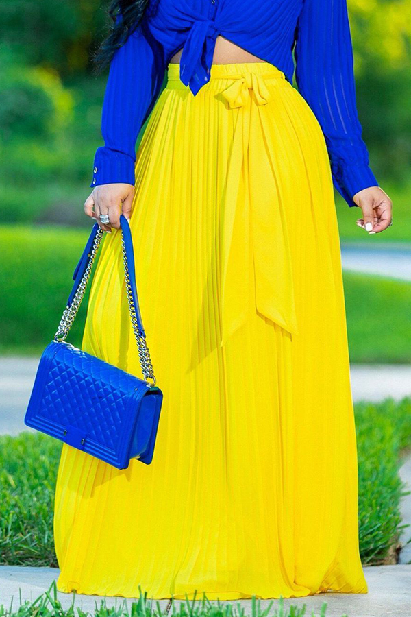 

Lovely Bohemian Drape Design Yellow Skirt