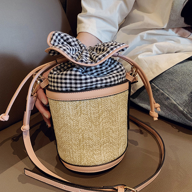 

Lovely Casual Weaving Design Plaid Light Pink Crossbody Bag
