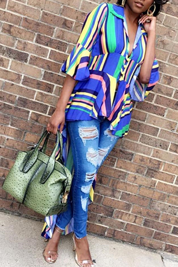 

Lovely Stylish Striped Asymmetrical Shirts