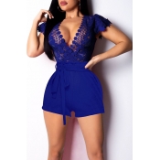 Lovely Sexy Perspective Blue One-piece Romper(With