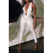 Lovely Sexy Hollow-out White One-piece Jumpsuit(Wi