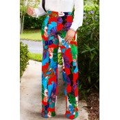 Lovely Casual Floral Printed Straight Red Pants