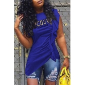 Lovely Casual Flounce Design Blue T-shirt