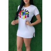 Lovely Trendy Eye Printed White Mini Straight Dres
