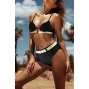 Lovely Black Hollow-out Two-piece Swimwear