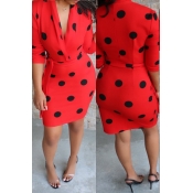 Lovely Stylish Dots Printed Red Mini Dress(With Be