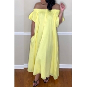 Lovely Off The Shoulder Yellow Ankle Length Dress(
