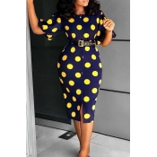 Lovely Work Dots Printed Knee Length Dress(With El