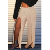Lovely Casual High Split Beige Pants(With Elastic)