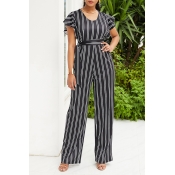 Lovely Casual Striped Black One-piece Jumpsuit(Wit