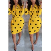 Lovely Stylish Dots Printed Yellow Mini Dress(With