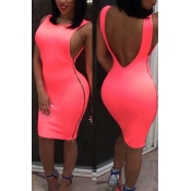 Lovely Sexy Backless Pink Knee Length Dress(With E