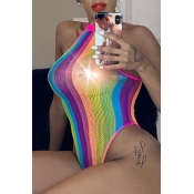 Lovely Multicolor Striped Patchwork One-piece Swim