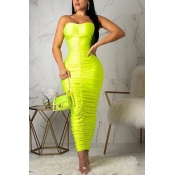 Lovely Sexy Sleeveless Ruffle Green Ankle Length D