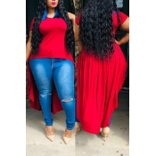Lovely Casual O Neck Asymmetrical Red T-shirt