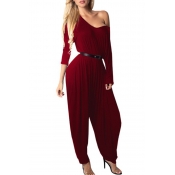 Lovely Casual One Shoulder Red One-piece Jumpsuit(