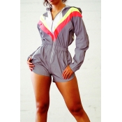 Lovely Casual Patchwork Grey One-piece Romper