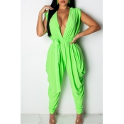Lovely Casual V Neck Green One-piece Jumpsuit