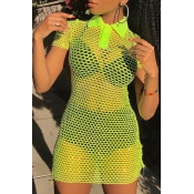 Lovely Sexy Hollowed-out Green Mini Dress (Without