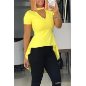 Lovely Casual Asymmetrical Yellow T-shirt