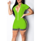 Lovely Casual V Neck Green One-piece Romper(With E